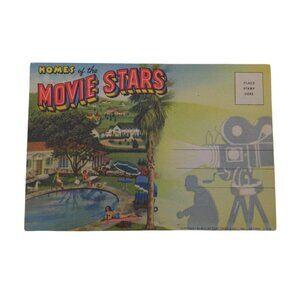 Vintage Postcard Fold‎ Out Homes Of the Movie Stars 1940s Unposted Color